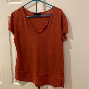 Linen shirt sleeve top.  Rust color.